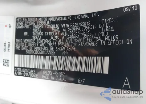 2011 Toyota Sienna Limited V6 из США, поврежденный, VIN 5TDYK3DC6BS077765